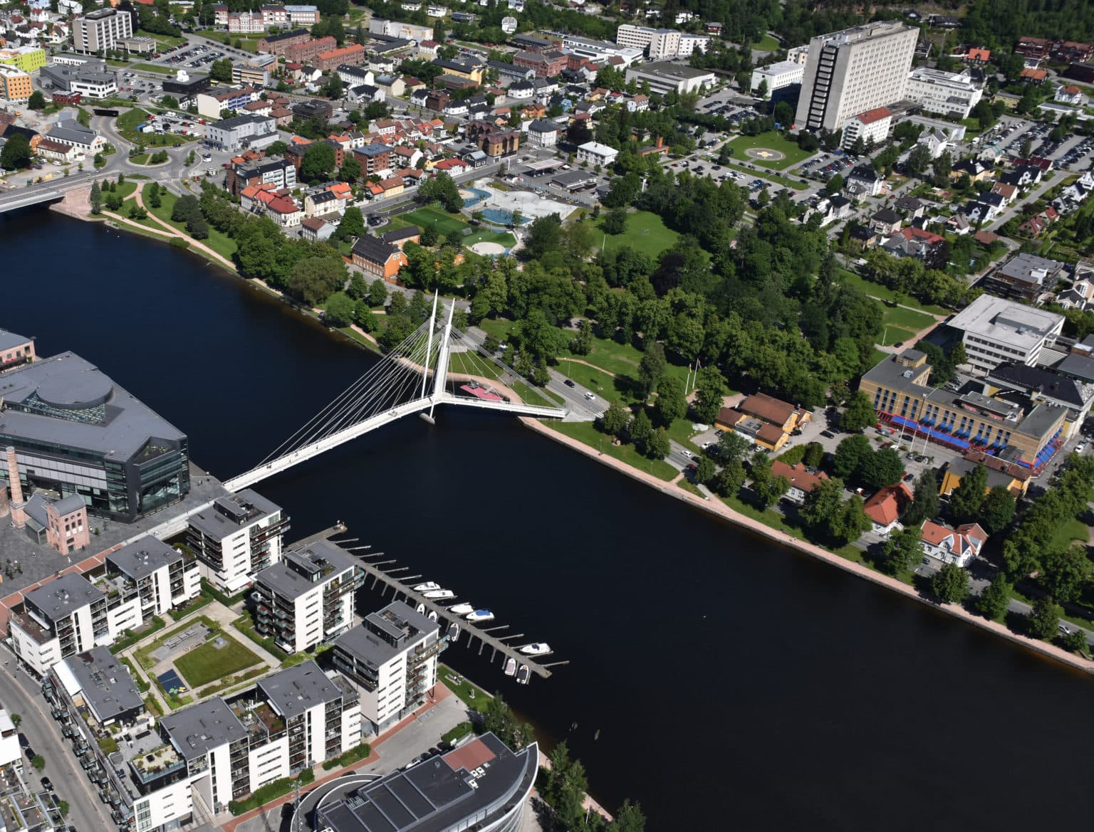 Drammen sentrum sett fra luften
